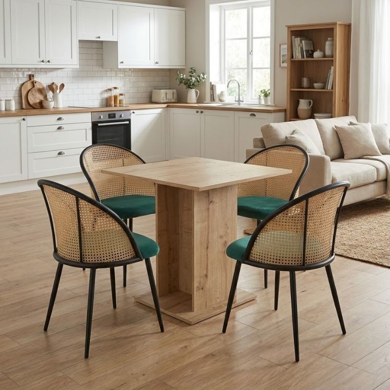 Dining room set 5pcs Allos - Jacob Megapap sapphire oak color - green 75x75x77cm.