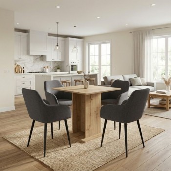 Σετ τραπεζαρία 5τμχ Allos - Monica Megapap χρώμα sapphire oak - γκρι 75x75x77εκ.