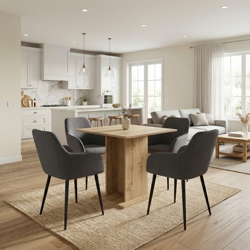 Dining room set 5pcs Allos - Monica Megapap sapphire oak color - grey 75x75x77cm.