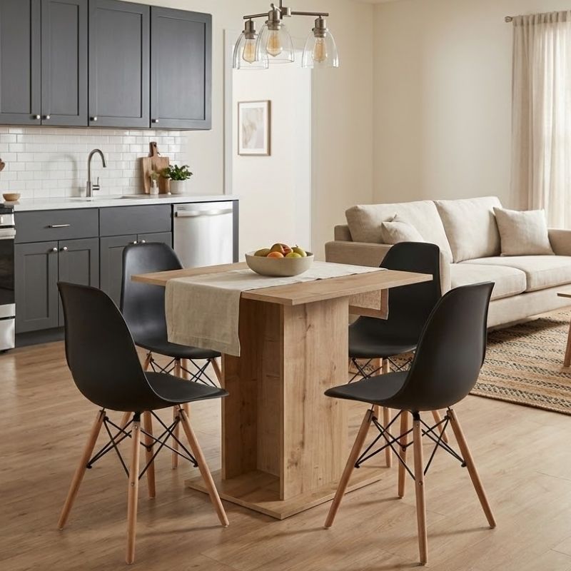 Dining room set 5pcs Allos - Nova Megapap sapphire oak color - black 75x75x77cm.