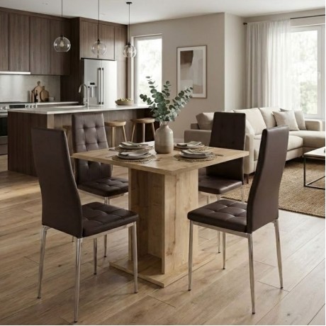Σετ τραπεζαρία 5τμχ Allos - Rosa Megapap χρώμα sapphire oak - καφέ/χρωμίου πόδι 75x75x77εκ.