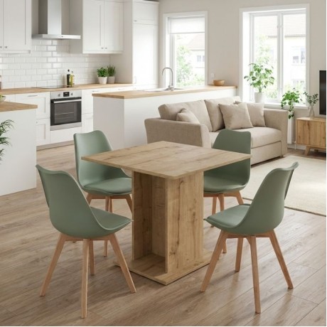 Dining room set 5pcs Allos - Viva Megapap sapphire oak color - green 75x75x77cm.