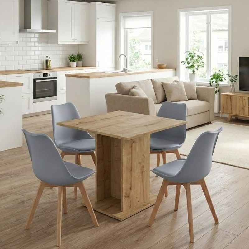 Σετ τραπεζαρία 5τμχ Allos - Viva Megapap χρώμα sapphire oak - γκρι 75x75x77εκ.