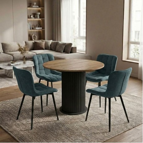 Dining room set 5pcs Bohema - Chiara Megapap sepet oak color - green Ø90x77.7cm.