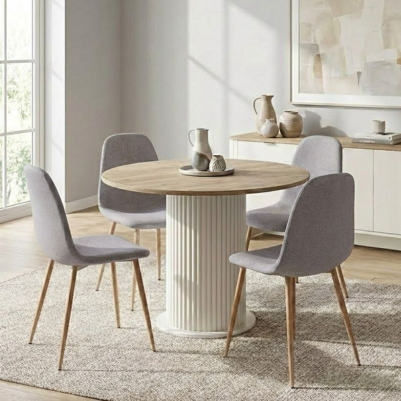 Dining room set 5pcs Bohema - Iris Megapap sepet oak color - beige Ø90x77.7cm.