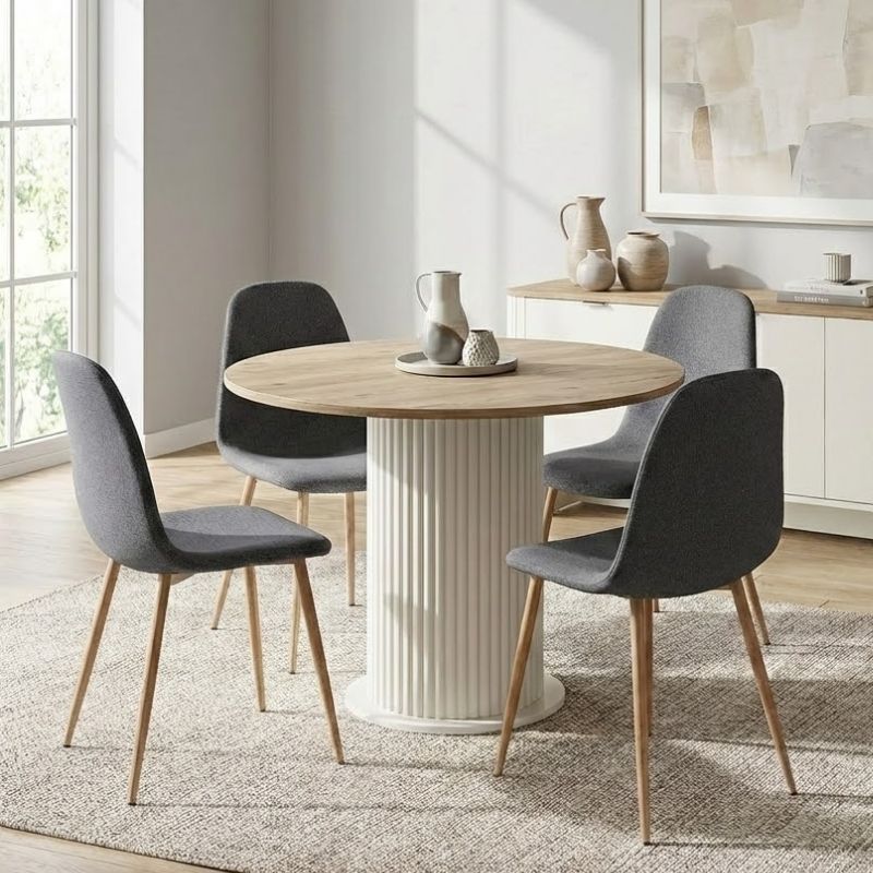 Dining room set 5pcs Bohema - Iris Megapap sepet oak color - grey Ø90x77.7cm.