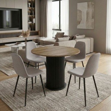 Σετ τραπεζαρία 5τμχ Bohema - Iris Megapap χρώμα μαύρο/sepet oak - ανοιχτό μπεζ Ø90x77,7εκ.