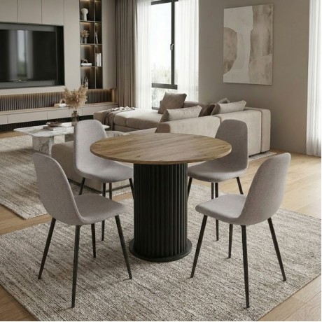 Dining room set 5pcs Bohema - Iris Megapap sepet oak color - beige Ø90x77.7cm.