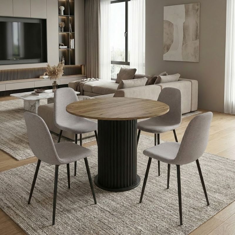 Dining room set 5pcs Bohema - Iris Megapap sepet oak color - beige Ø90x77.7cm.