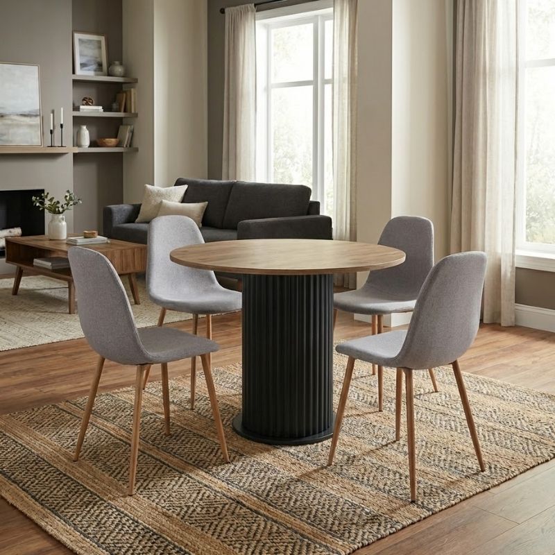 Dining room set 5pcs Bohema - Iris Megapap sepet oak color - beige Ø90x77.7cm.