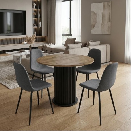Dining room set 5pcs Bohema - Iris Megapap sepet oak color - grey Ø90x77.7cm.