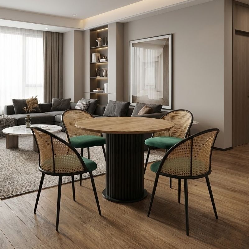 Dining room set 5pcs Bohema - Jacob Megapap sepet oak color - green Ø90x77.7cm.
