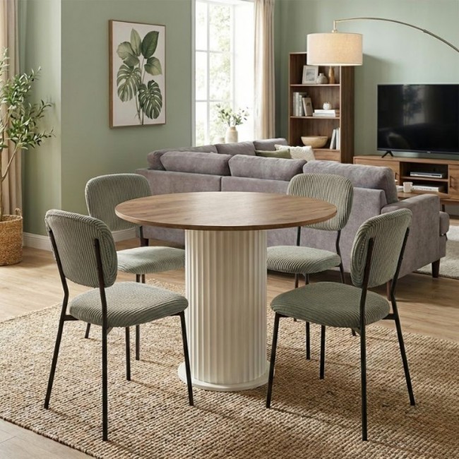 Σετ τραπεζαρία 5τμχ Bohema - Kevin Megapap χρώμα ivory/sepet oak - λαδί Ø90x77,7εκ.