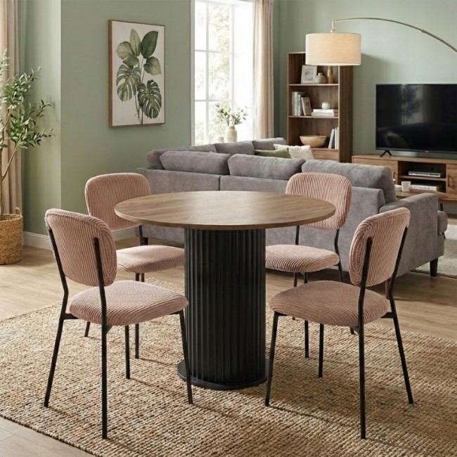 Σετ τραπεζαρία 5τμχ Bohema - Kevin Megapap χρώμα μαύρο/sepet oak - μόκα Ø90x77,7εκ.