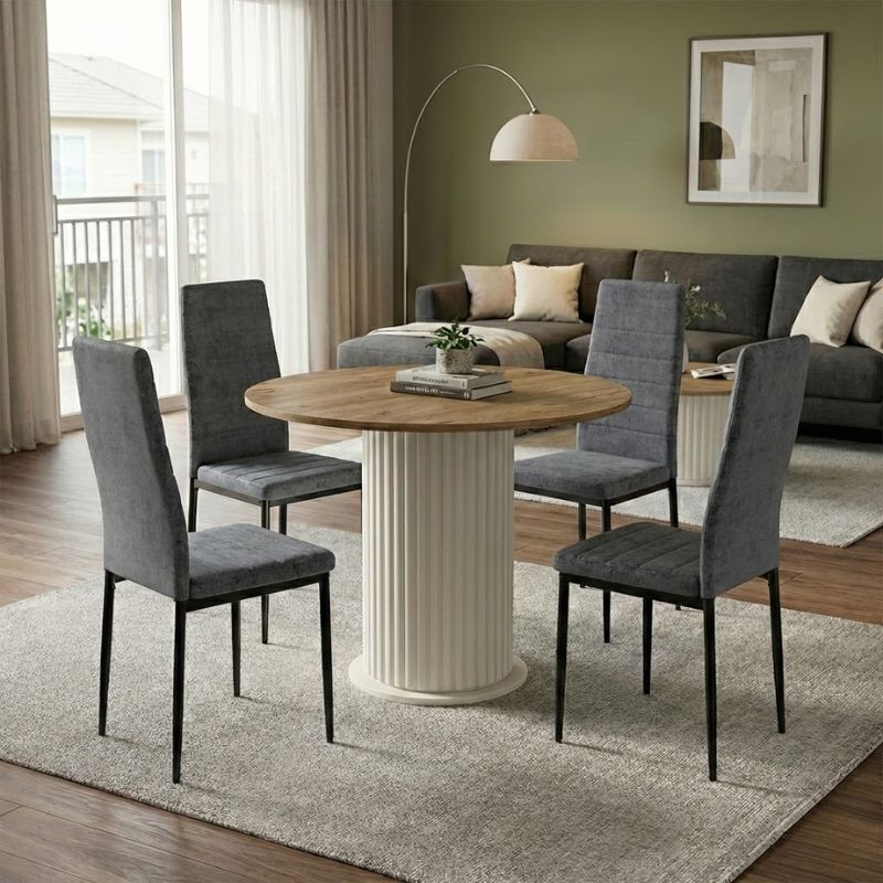 Dining room set 5pcs Bohema - Rosa Megapap sepet oak color - grey Ø90x77.7cm.