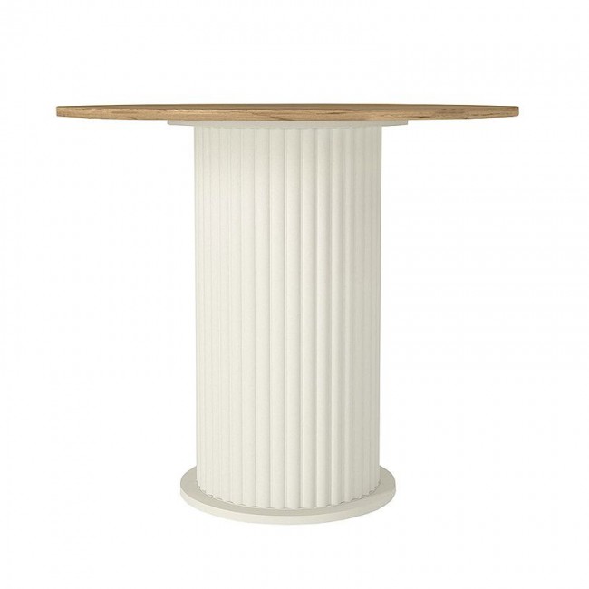 Σετ τραπεζαρία 5τμχ Bohema - Rosa Megapap χρώμα ivory/sepet oak - γκρι Ø90x77,7εκ.