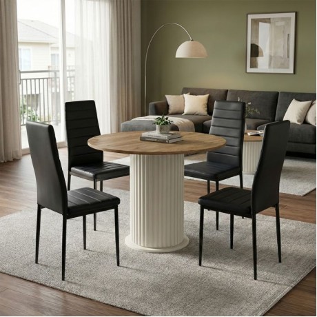 Dining room set 5pcs Bohema - Rosa Megapap sepet oak color - black Ø90x77.7cm.