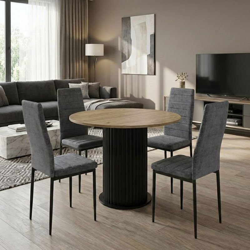 Dining room set 5pcs Bohema - Rosa Megapap sepet oak color - grey Ø90x77.7cm.