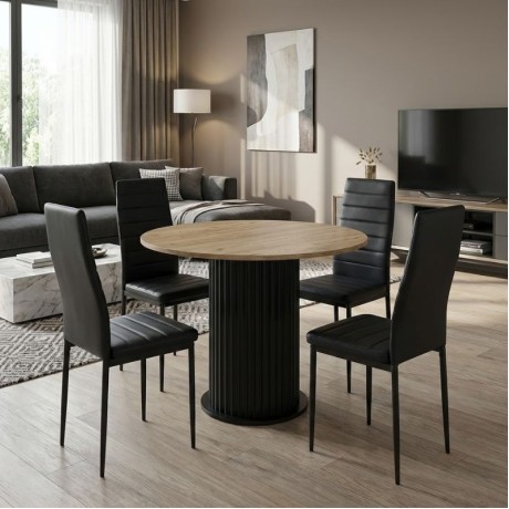 Dining room set 5pcs Bohema - Rosa Megapap sepet oak color - black Ø90x77.7cm.