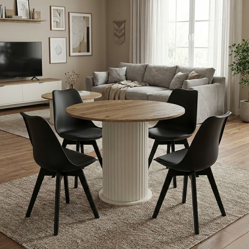 Dining room set 5pcs Bohema - Viva Megapap sepet oak color - black Ø90x77.7cm.