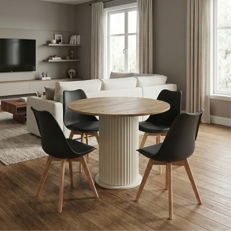 Dining room set 5pcs Bohema - Viva Megapap sepet oak color - black Ø90x77.7cm.