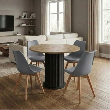 Dining room set 5pcs Bohema - Viva Megapap sepet oak color - grey Ø90x77.7cm.