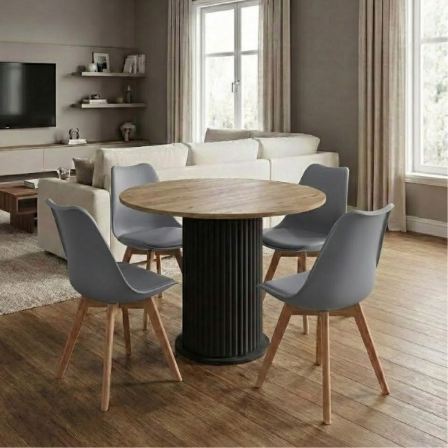 Σετ τραπεζαρία 5τμχ Bohema - Viva Megapap χρώμα μαύρο/sepet oak - γκρι Ø90x77,7εκ.