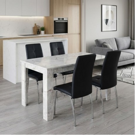 Dining room set 5pcs Darlen - Alma Megapap white marble color - black 125x72x74cm.