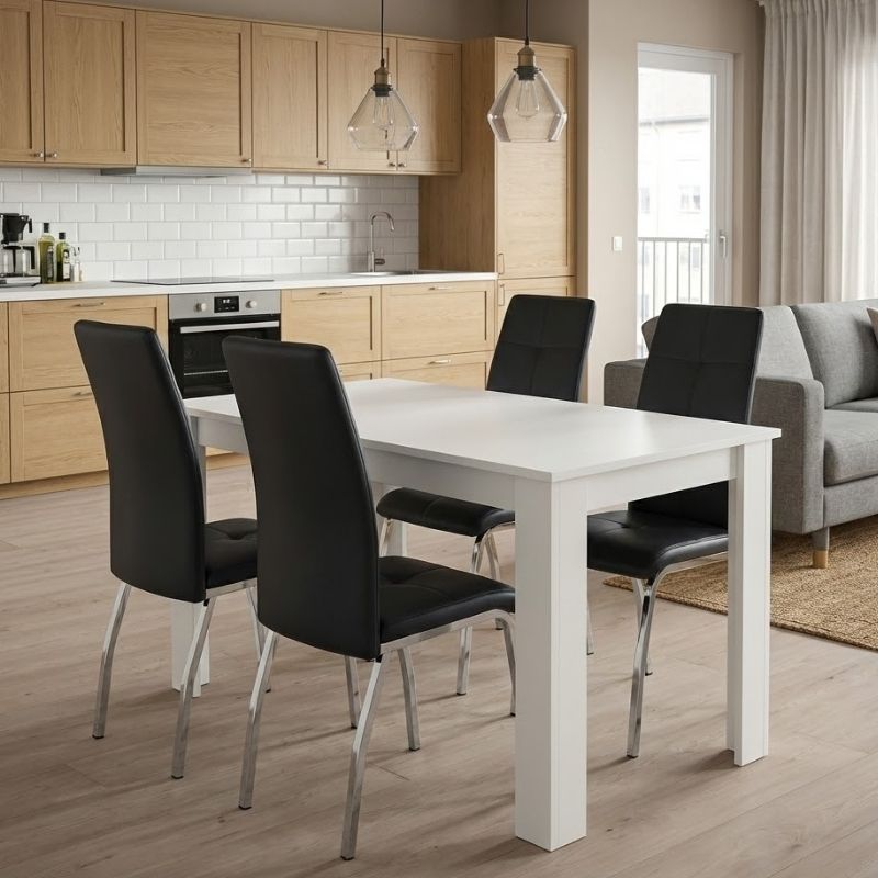 Dining room set 5pcs Darlen - Alma Megapap white color - black 125x72x74cm.