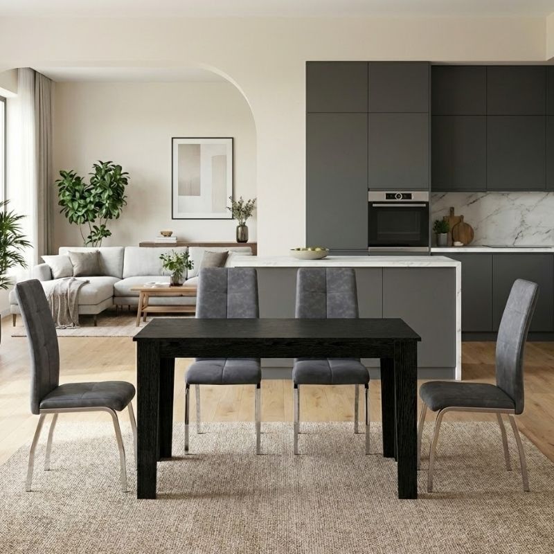 Dining room set 5pcs Darlen - Alma Megapap sencron black color - grey 125x72x74cm.