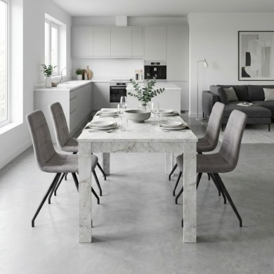 Σετ τραπεζαρία 5τμχ Darlen - Bianca Megapap χρώμα λευκό εφέ μαρμάρου - ανοιχτό μπεζ 125x72x74εκ.