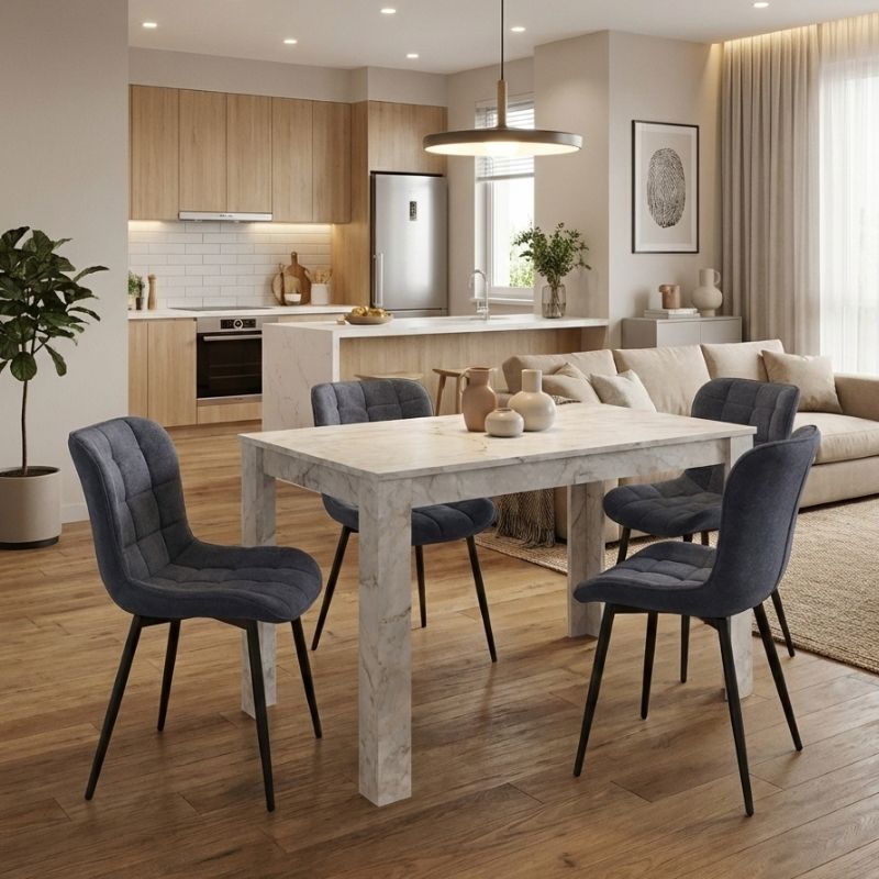 Dining room set 5pcs Darlen - Chiara Megapap white marble color - anthracite 125x72x74cm.