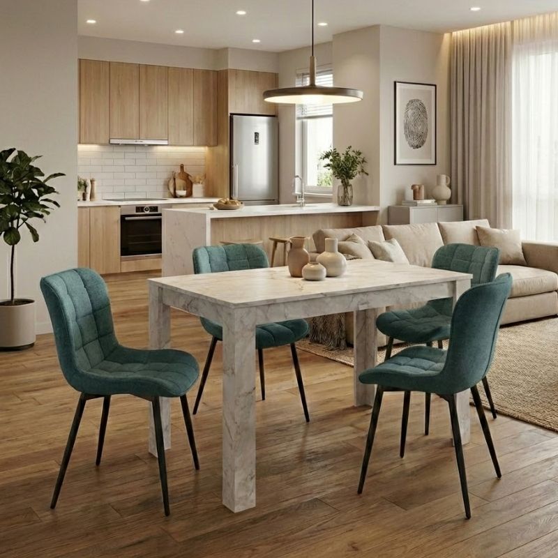 Dining room set 5pcs Darlen - Chiara Megapap white marble color - green 125x72x74cm.