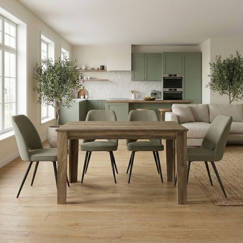Dining room set 5pcs Darlen - Christy Megapap walnut color - olive 125x72x74cm.