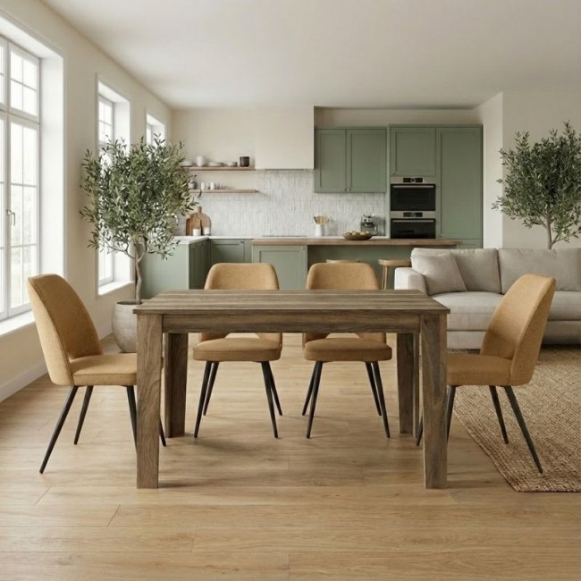 Σετ τραπεζαρία 5τμχ Darlen - Christy Megapap χρώμα καρυδί - μουσταρδί 125x72x74εκ.