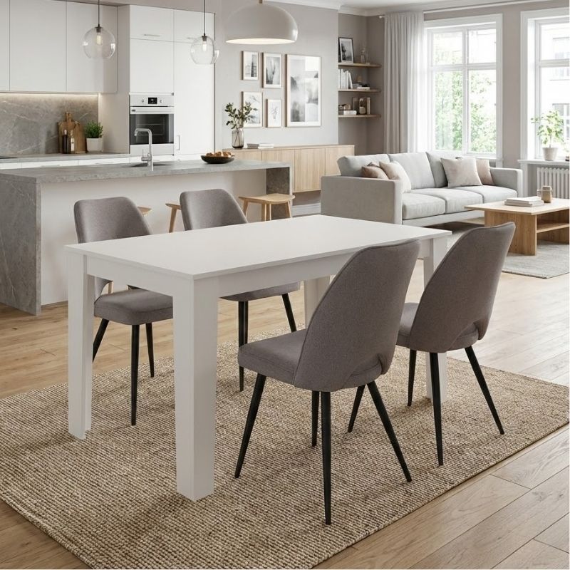 Dining room set 5pcs Darlen - Christy Megapap white color - beige 125x72x74cm.