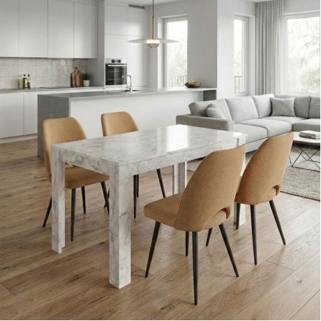 Dining room set 5pcs Darlen - Christy Megapap white marble color - mustard 125x72x74cm.
