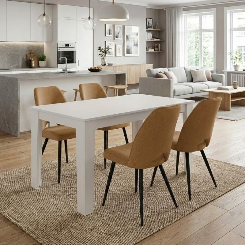 Dining room set 5pcs Darlen - Christy Megapap white color - mustard 125x72x74cm.