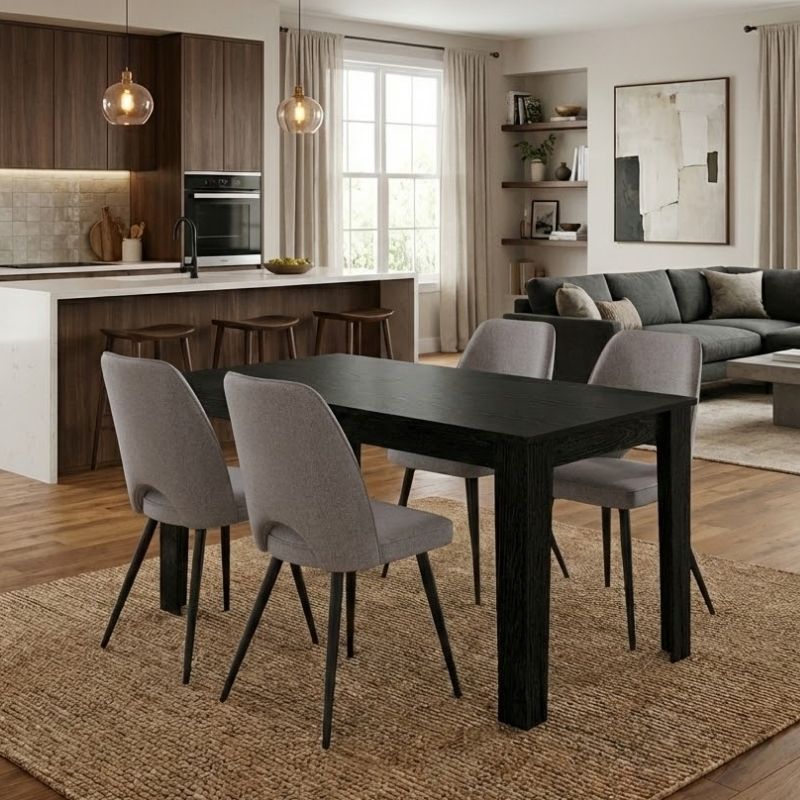 Dining room set 5pcs Darlen - Christy Megapap sencron black color - beige 125x72x74cm.