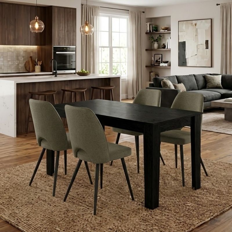 Dining room set 5pcs Darlen - Christy Megapap sencron black color - olive 125x72x74cm.