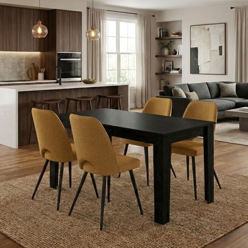 Dining room set 5pcs Darlen - Christy Megapap sencron black color - mustard 125x72x74cm.