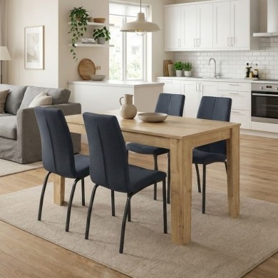 Σετ τραπεζαρία 5τμχ Darlen - Fina Megapap χρώμα sapphire oak - ανθρακί 125x72x74εκ.