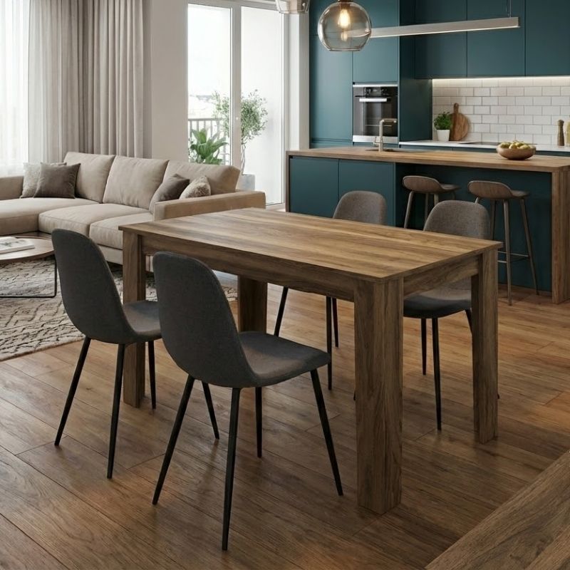 Dining room set 5pcs Darlen - Iris Megapap walnut color - grey 125x72x74cm.