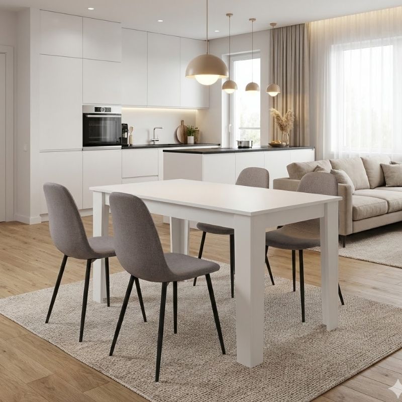 Dining room set 5pcs Darlen - Iris Megapap white color - beige 125x72x74cm.