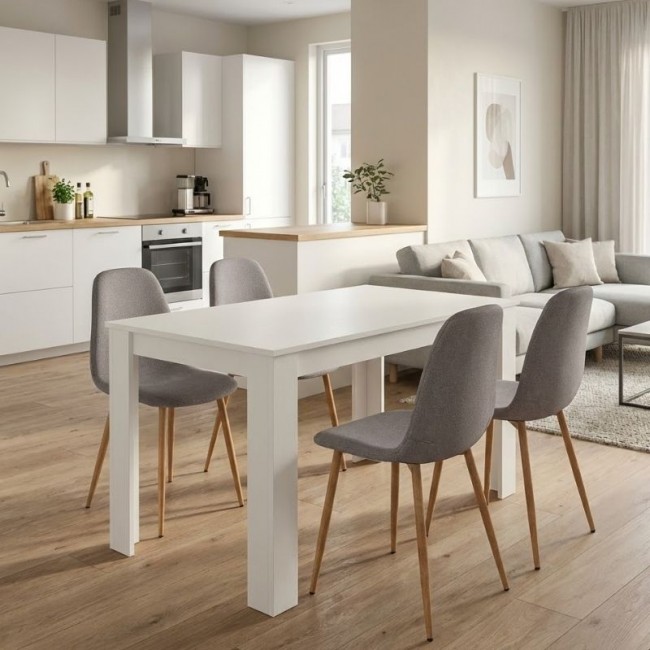 Σετ τραπεζαρία 5τμχ Darlen - Iris Megapap χρώμα λευκό - ανοιχτό μπεζ/φυσικό πόδι 125x72x74εκ.