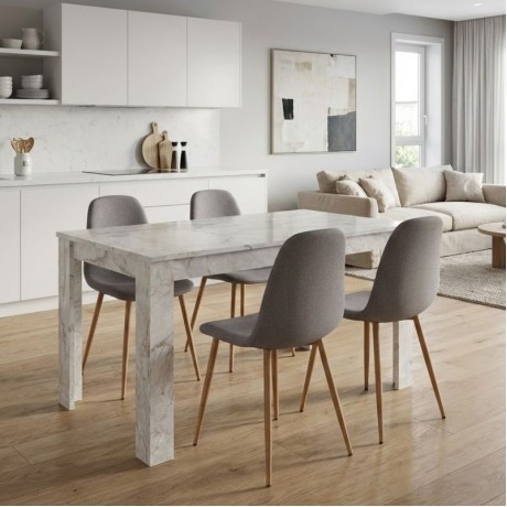 Dining room set 5pcs Darlen - Iris Megapap white marble color - beige 125x72x74cm.