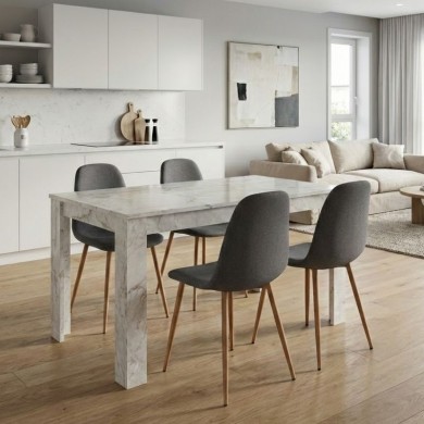 Σετ τραπεζαρία 5τμχ Darlen - Iris Megapap χρώμα λευκό εφέ μαρμάρου - γκρι/φυσικό πόδι 125x72x74εκ.