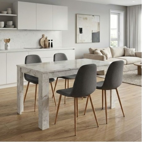 Dining room set 5pcs Darlen - Iris Megapap white marble color - grey 125x72x74cm.