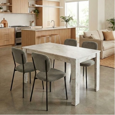 Dining room set 5pcs Darlen - Kevin Megapap white marble color - olive 125x72x74cm.