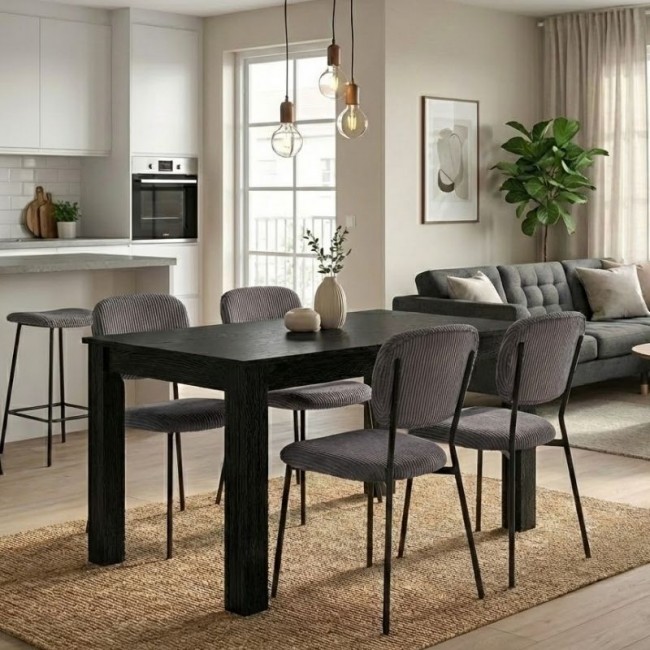 Σετ τραπεζαρία 5τμχ Darlen - Kevin Megapap χρώμα sencron black - γκρι 125x72x74εκ.